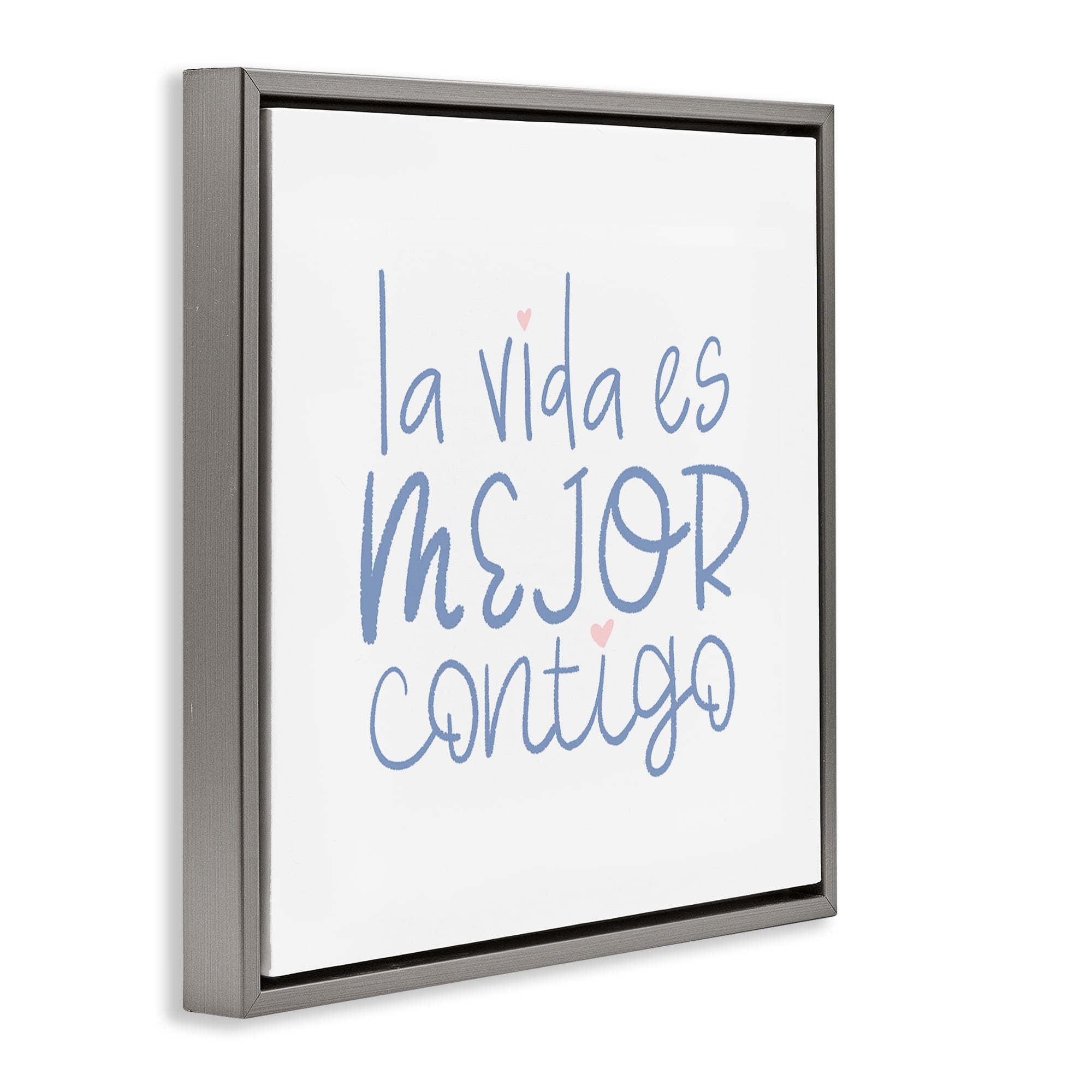 Stupell Industries La Vida Es Mejor Contigo Inspirational Quotes & Sayings Painting Gray Floater Framed Art Print Wall Art, 18 x 18