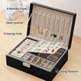 thumbnail image 5 of Organizador de joyero para mujeres y niñas, almacenamiento de joyas grande de 2 capas para hombres, soporte para joyas de cuero Pu con bandeja extraíble para collares y pendientes, 5 of 5