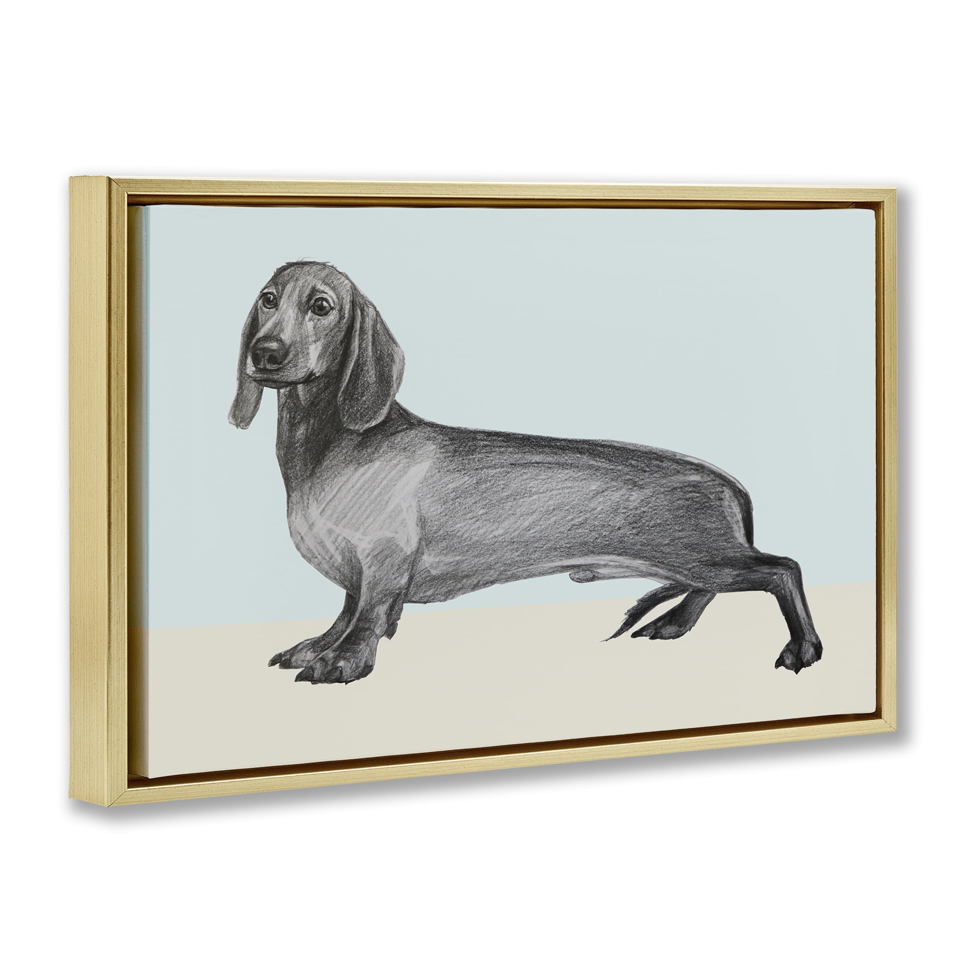 Stupell Industries Sketched Dachshund on Blue Gold Framed Floater Canvas Wall Art, design by Violeta Vollmer