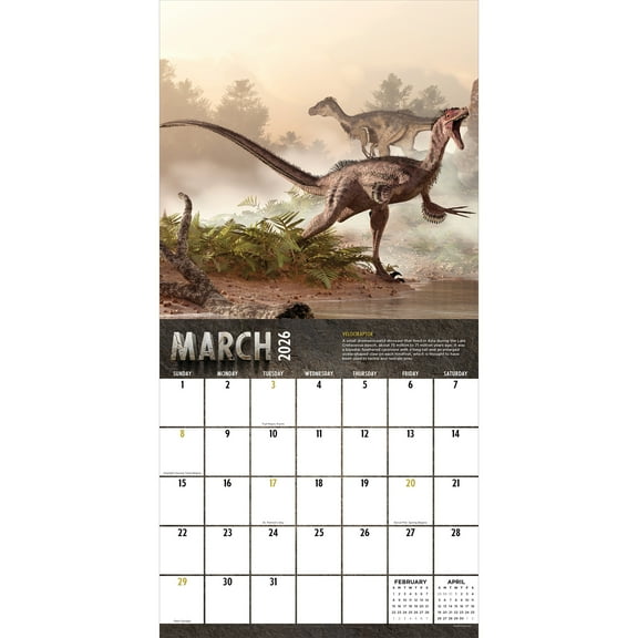 TF Publishing, Dinosaurs 2026 Wall Calendar, 12'' X 12'', 12-Month Calendar with Stapled Binding