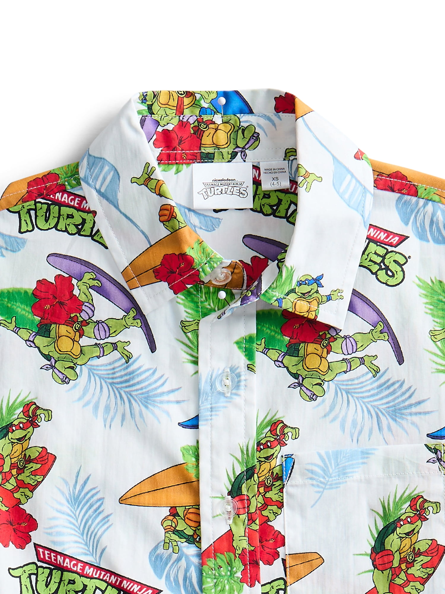 Teenage Mutant Ninja Turtles Boys Cotton Graphic Button Up Shirt with Short Sleeves, Sizes 4-18