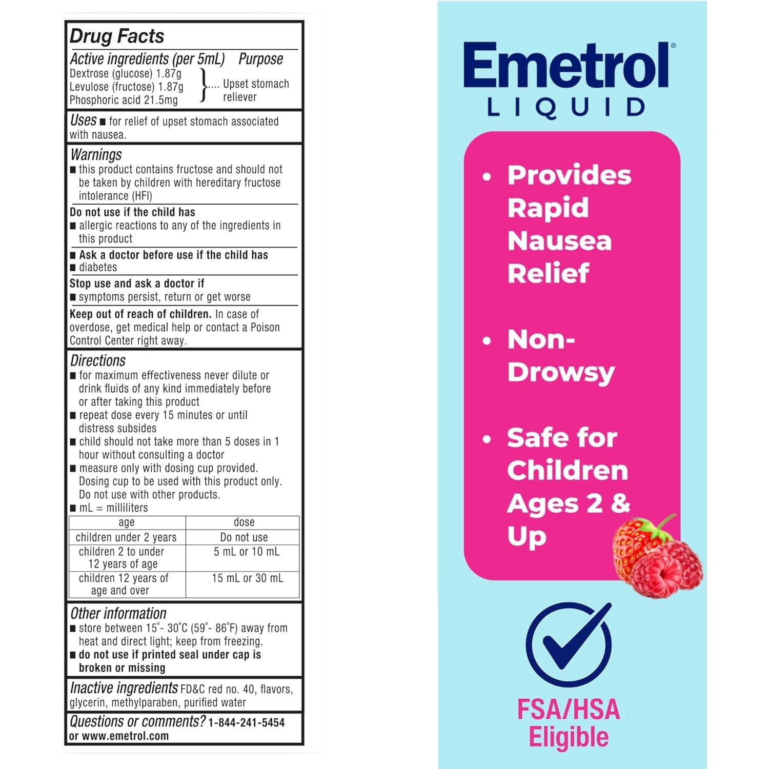 Emetrol Kids Nausea and Upset Stomach Relief, Liquid, Mixed Berry, 4 oz