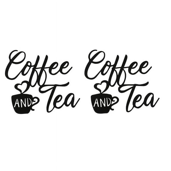 2X Coffee Sign and Tea Bar Metal Hanging Wall Art Black Cup Decor Letter for Cafe Farmhouse Kitchen,2 x Decorations,Black