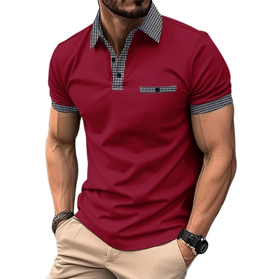 Men'S Shirts Short Sleeve Button Golf Slim Fit Shirt with Pocket Red S