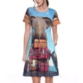 thumbnail image 1 of Balery Elephant Sits Vestidos sueltos de manga corta para mujer, vestidos de verano 2025, vestidos casuales de corte A con vuelo., 1 of 6