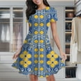 thumbnail image 2 of Blue Yellow Floral Tiles Pattern Women's Classic Swing Skater Dress Casual Work Party Cocktail Dresses, 2 of 6