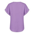 thumbnail image 6 of KPOPLK Short Sleeve Shirts for Women V Neck Button Down Floral Soft Boho Womens Blouses Casual Loose Fit Peasant Blouse Size L,Light Purple, 6 of 9
