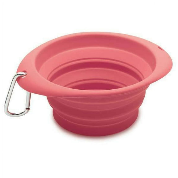 Dog Travel Bowl 26 oz Portable Foldable For Walks Hiking Adventure Choose Color (Pink)