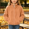 thumbnail image 5 of BXJX Girls Fleece Jackets, Long Sleeve Stand Collar Zip‑Up Casual Outerwear with Pockets Khaki Size 12-13 T, 5 of 9