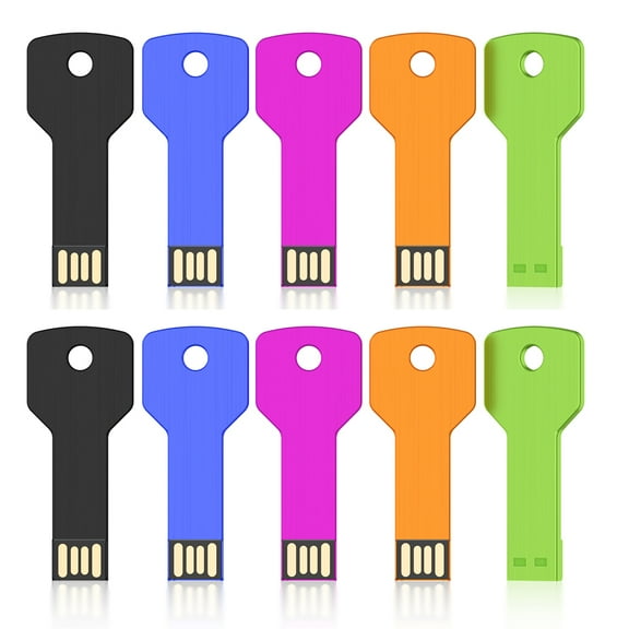 10 Pack 8GB USB 2.0 Flash Drive Topesel Metal Key Shaped Bulk Thumb Drive Multicolor Memory Stick- Black/Pink/Green/Gold/Blue