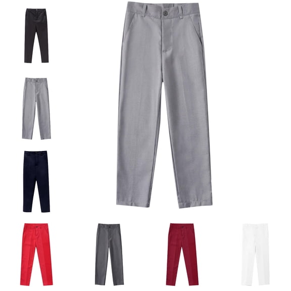 SGFCWSX Kids School Uniform Pants, Boys Girls Formal Button-Waist Trousers Gray Size 11-12 Years