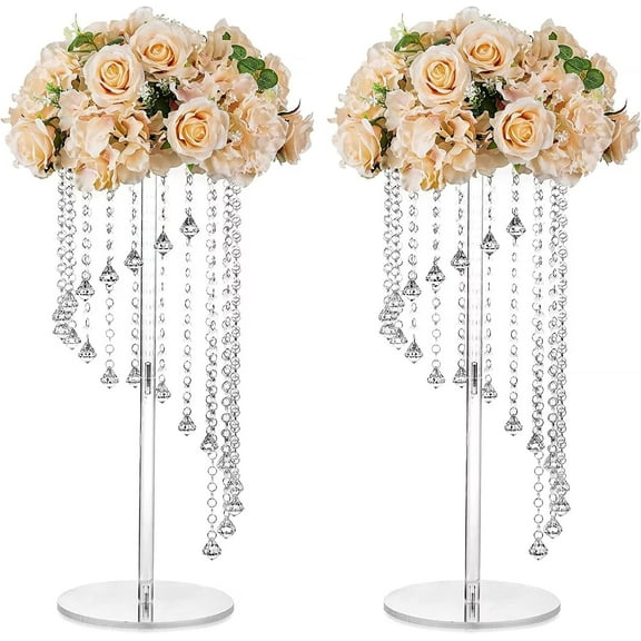 Nuptio 24" Tall Elegant Crystal Flower Vase Stand , 2PCS  Wedding Table Centerpiece Decoration for Wedding Party Event
