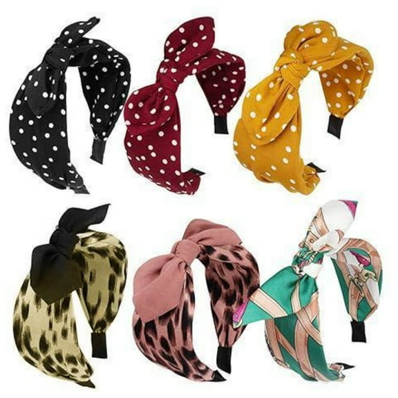 6pcs Bandana Bow Headbands for Women Wide Black Headbands for Girls Hair Accessories Knot Headband with Bow