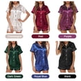 thumbnail image 2 of Women Pajamas Set Short Sleeve Notched Collar Button Down Satin Pjs Sleepwear, 2 of 8