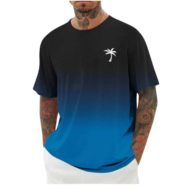 Styesk T-Shirts pour Homme Hommes Imprimé Col Rond Décontracté Mode Manches Courtes Chemisiers Col Rond Chemises