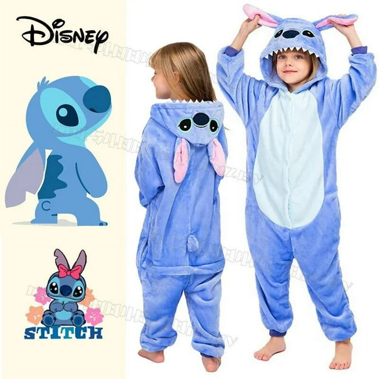 Disney Lilo Stitch One Piece Pajamas Children Cartoon Plush Kigurumi Onesies Winter Warm Clothes for Boys Girls Christmas Gift Pink 130CM 9 10T