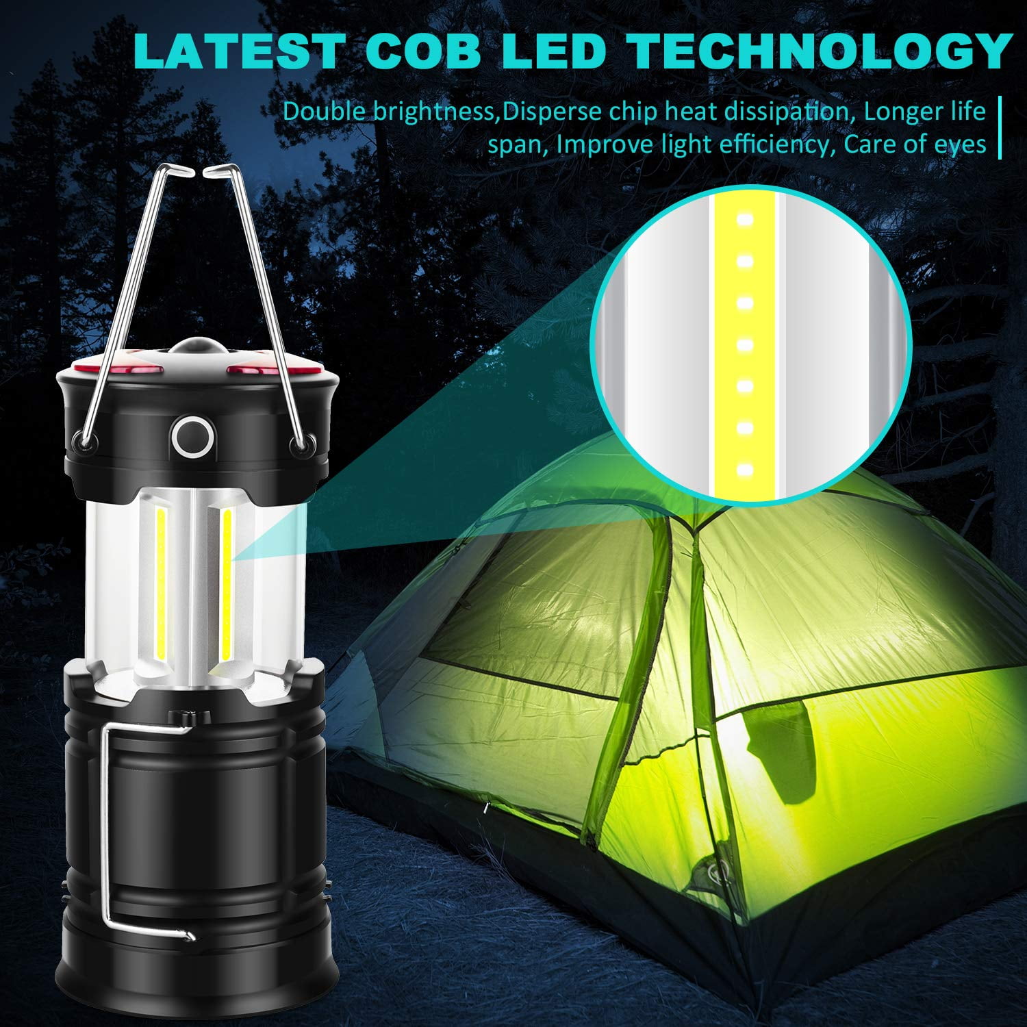 2 Pack Lantern Camping Essentials Light, Aertyole Led Flashlight for Power Outages, Tent Lights for Emergency, Survival Gear and Supplies for Hurricane, Rechargeable and Battery Powered Operated Lamp