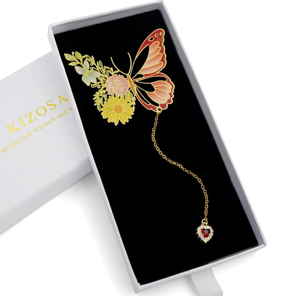 Marcador metálico KIZOSA con forma de mariposa con colgante en forma de corazón, de regalo