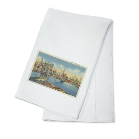 

New York NY Brooklyn Bridge View towards Downtown (100% Cotton Tea Towel Decorative Hand Towel Kitchen and Home)