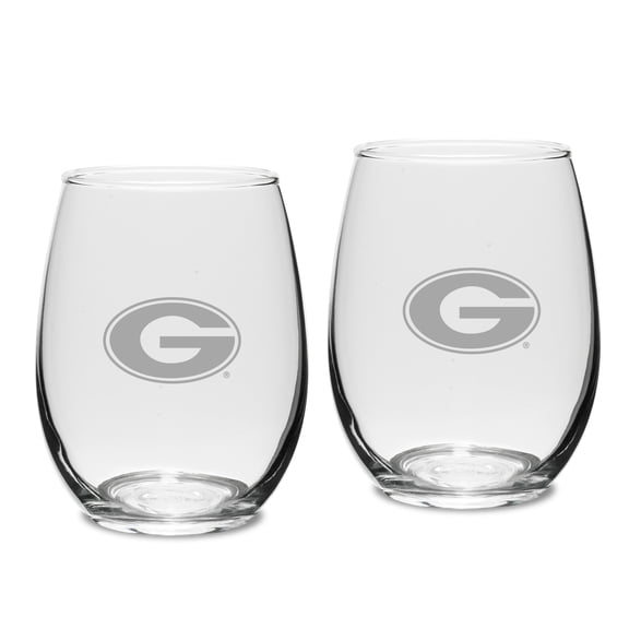 Georgia Bulldogs Set of 2 Deep Etched Engraved Stemless Wine Glasses