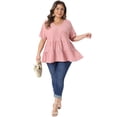 thumbnail image 3 of DARING DIVA Women's Plus Summer V Neck Casual Babydoll Blouse 1X Pink, 3 of 6