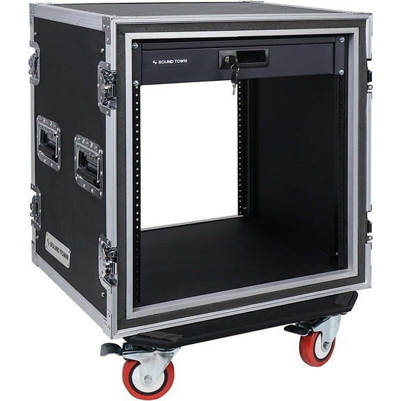 Sound Town Shock Mount 12U ATA Rack Case with 2U Drawer, 21” Rackable Depth, Casters - Pro Tour Grade (STRC-SP12D2)