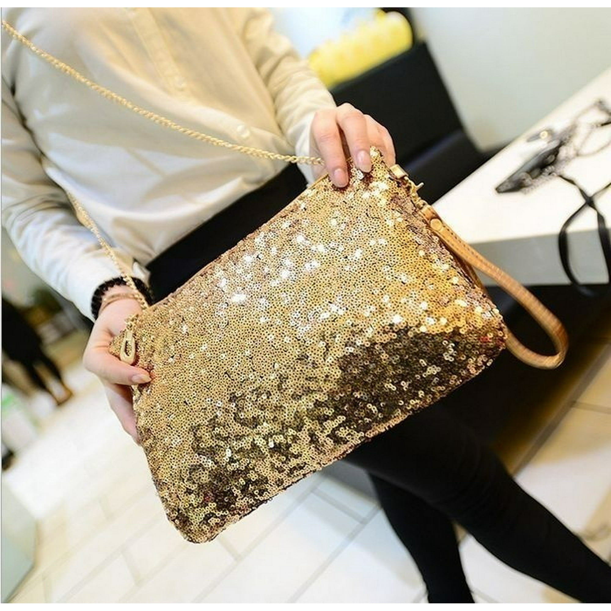 Womens Clutch Bag Glitter Sparkling Bling Sequin Purse Evening Party Handbags | Walmart