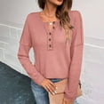 thumbnail image 4 of Maplenight Womens Lightweight T Shirts Waffle V Neck Button Long Sleeve Henley Tunic Tops Solid Loose Casual Pullover Blouses for Fall Winter, 4 of 8