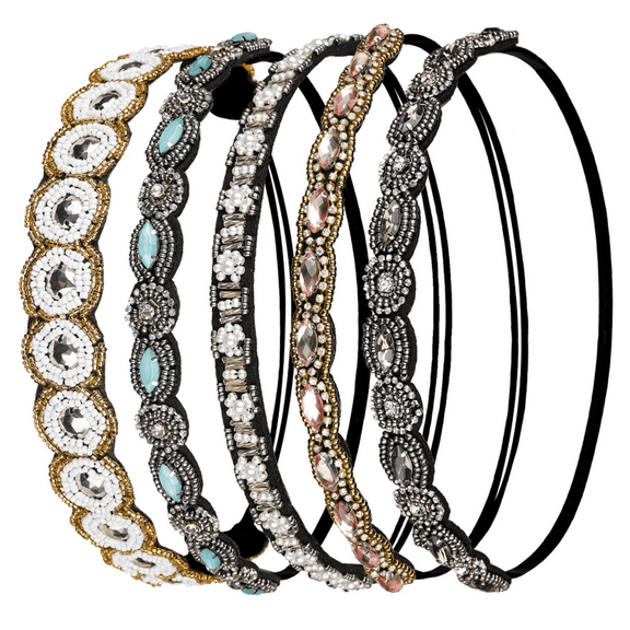 5Pcs Hairbands for Women, 5 Rhinestone Beaded Headbands, Head Bands for Women's Hair Fashionable Handmade Crystal Beaded Elastic hairbands, 20-26.8"