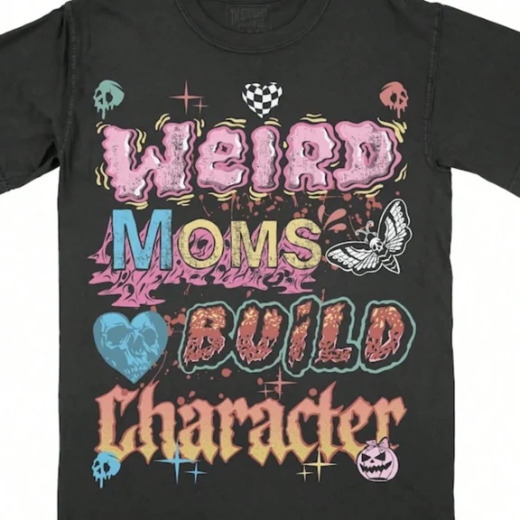 Women's Retro Gothic Weird Moms Build Character Graphic T-Shirt