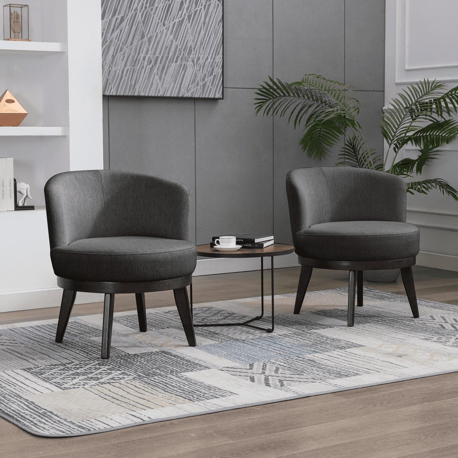 BALUS Swivel Chairs for Living Room Set of 2, 360° Swivel Accent Barrel