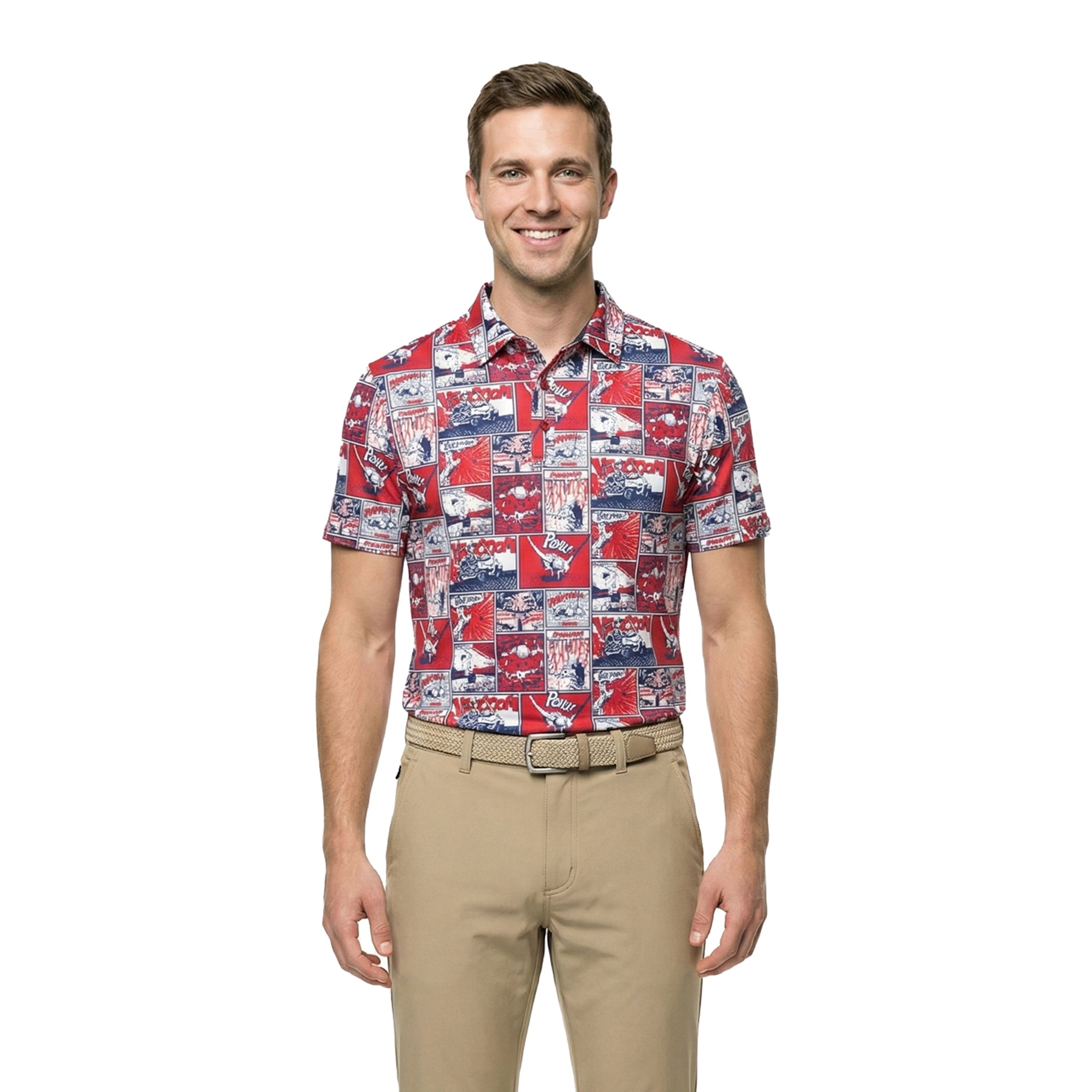 Birdie Bound Men's and Big & Tall Pop Art America 250 Golf Print Polo Shirt, Sizes XS-4XLT
