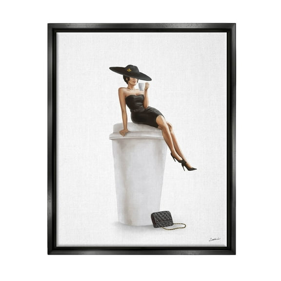 Stupell Industries Trendy Black Dress Fashionable Woman Graphic Art Jet Black Floating Framed Canvas Print Wall Art, Design by Ziwei Li