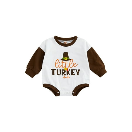 

Sunisery Toddler Baby Boys Girls Thanksgiving Day Romper Long Sleeve Round Neck Turkey Letter Print Bodysuit Jumpsuit