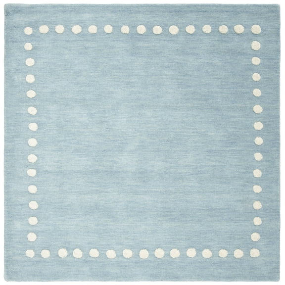 SAFAVIEH Kids Dotted Border Area Rug, Blue/Ivory, 7' x 7' Square