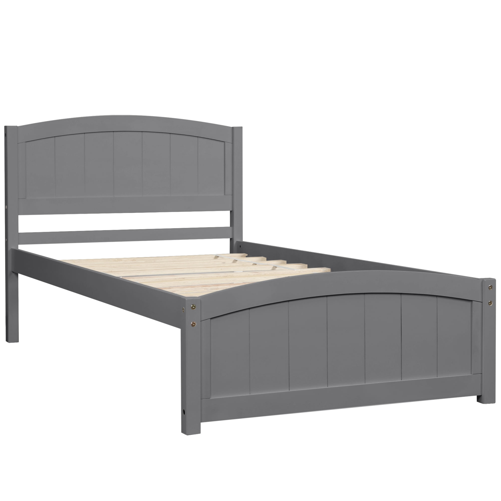 Aukfa Solid Wood Bed Frame, Twin Platform Bed with Headboard, Gray