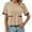 Khaki, variant on Color Block Women Short Sleeved Casual Knit Sweater with Pocket