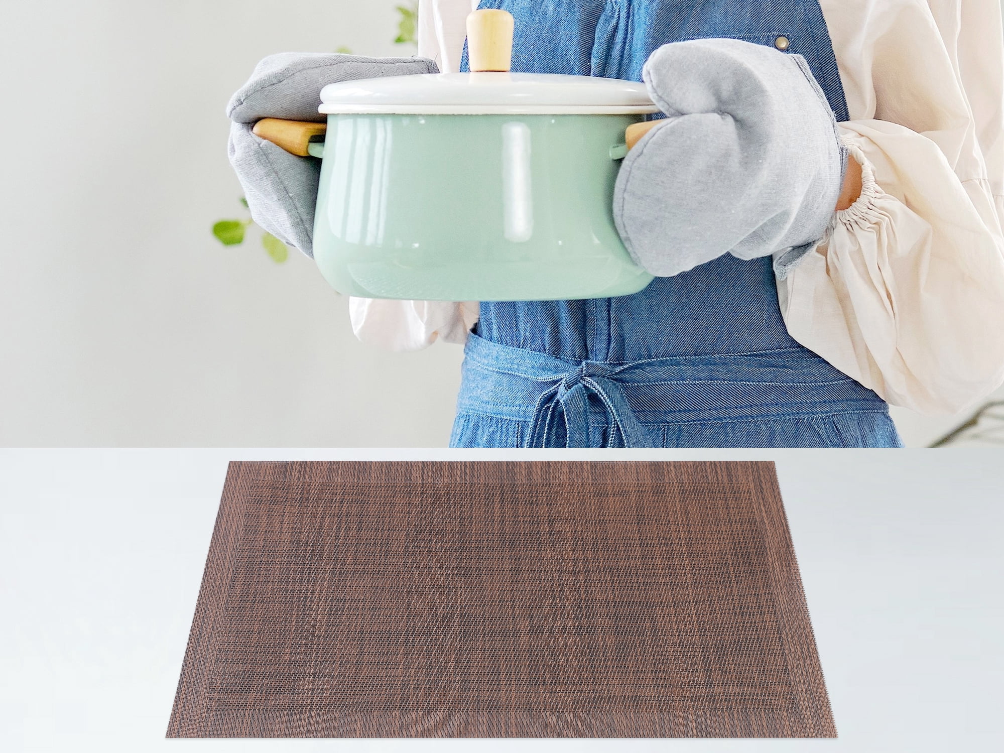 Unique Bargains 8 Pack Place Mats for Dining Table Decor Wipeable Table Mat Brown