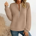 thumbnail image 2 of Women's Half Zip Quilted Pullover Tops Casual Trendy Sweatshirts Crew Neck Long Sleeve Tops Textured Solid Casual Fashion Fall Outfits Brown XXXL, 2 of 6