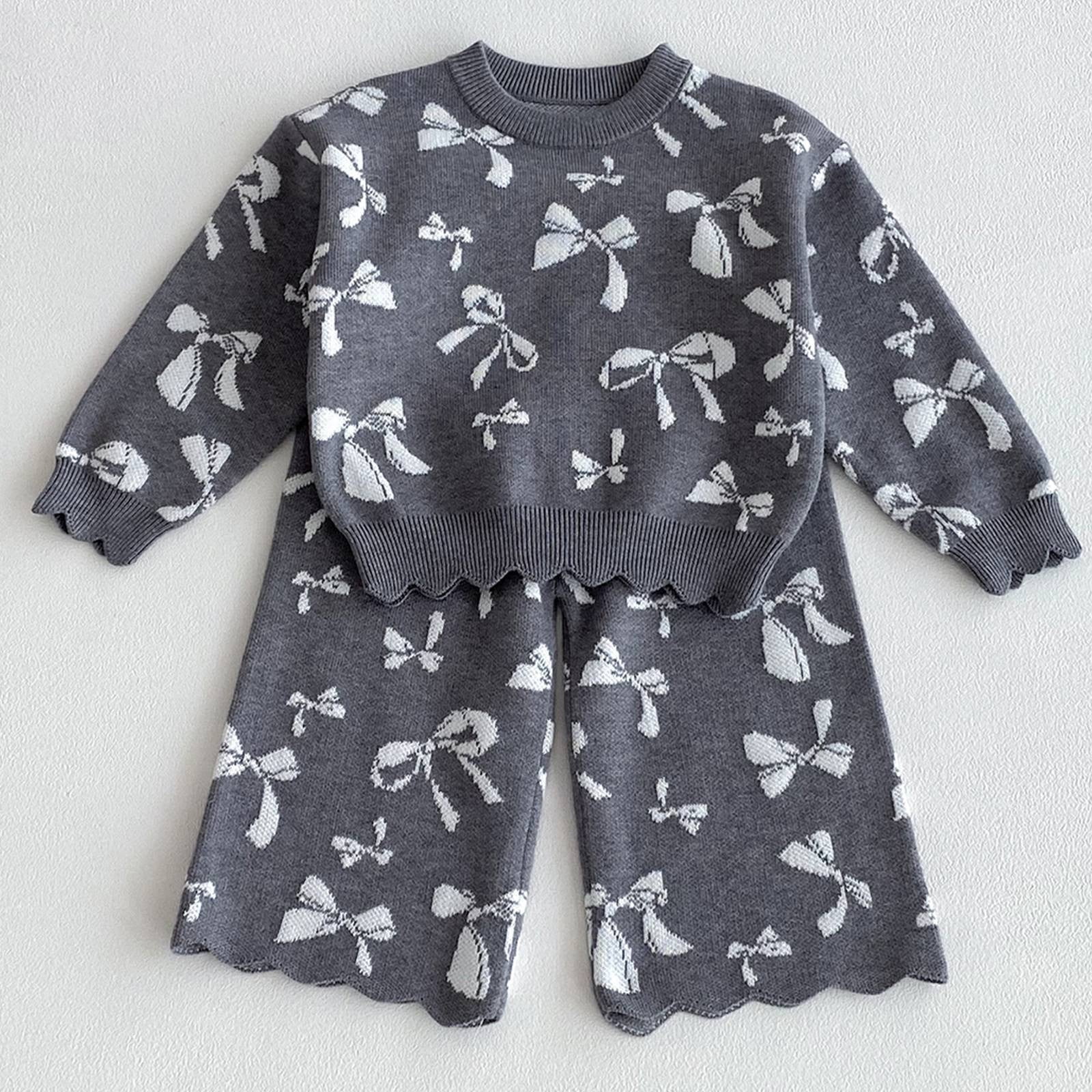 FYDUU Baby Girls Jacquard 2-Piece Sweater Set Toddler Bow Sweaters Knitted Sweatshirt Pullover And Long Pants Outfits Fall Winter Clothes Casual Outfits