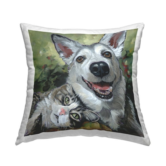 Stupell Industries Smiling Dog & Cat Friends Decorative Printed Throw Pillow Design by © Nadi Spencer