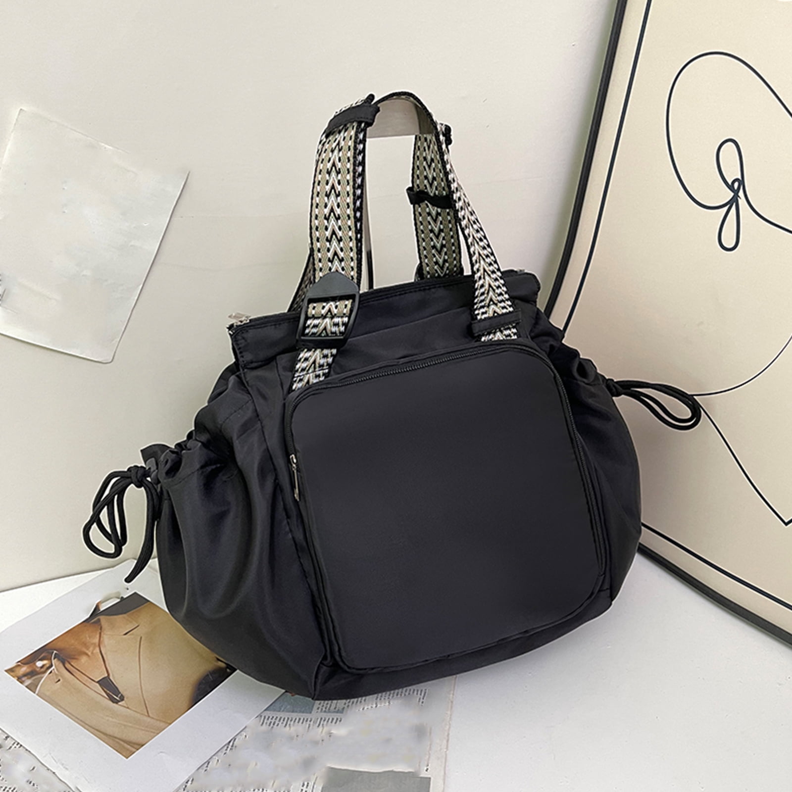 HUISZJ Diaper Bag Tote, Nylon Large Capacity Diaper Bag, Multifunctional Reusable Backpack for Work Travel Outdoor (Black)