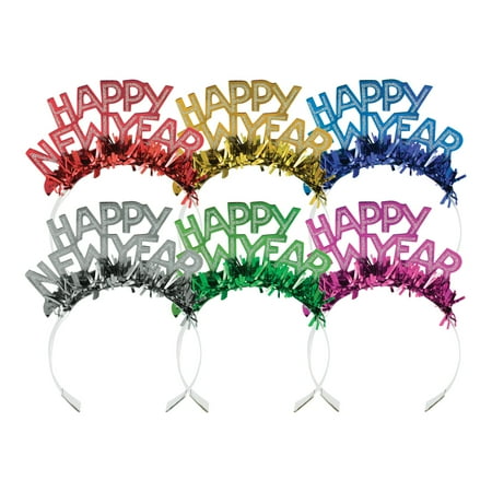 Party Central Metallic Tinsel Fringe Happy New Year Paper Tiara Party Hats - 14" - Club Pack of 50