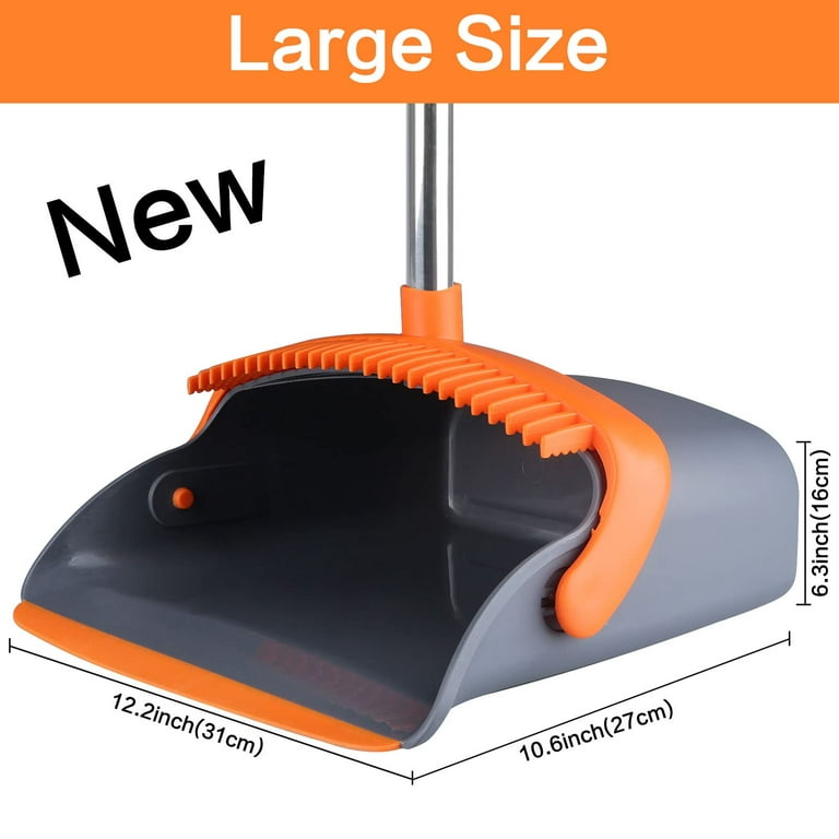 Casabella Quick 'n Easy Upright Broom and Dustpan Set, Gray/Orange