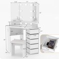 thumbnail image 6 of VOWNER Vanity with Lights - Makeup Vanity Desk with Power Outlet, 3 Color Lighting Options Brightness Adjustable, Vanity Table with 5 Rotating Drawers, Shelves and Stool, Corner Vanity for Women Girls, 6 of 17