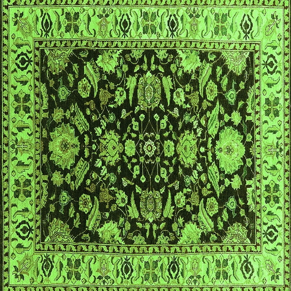 Ahgly Company Indoor Square Oriental Green Industrial Area Rugs, 5' Square