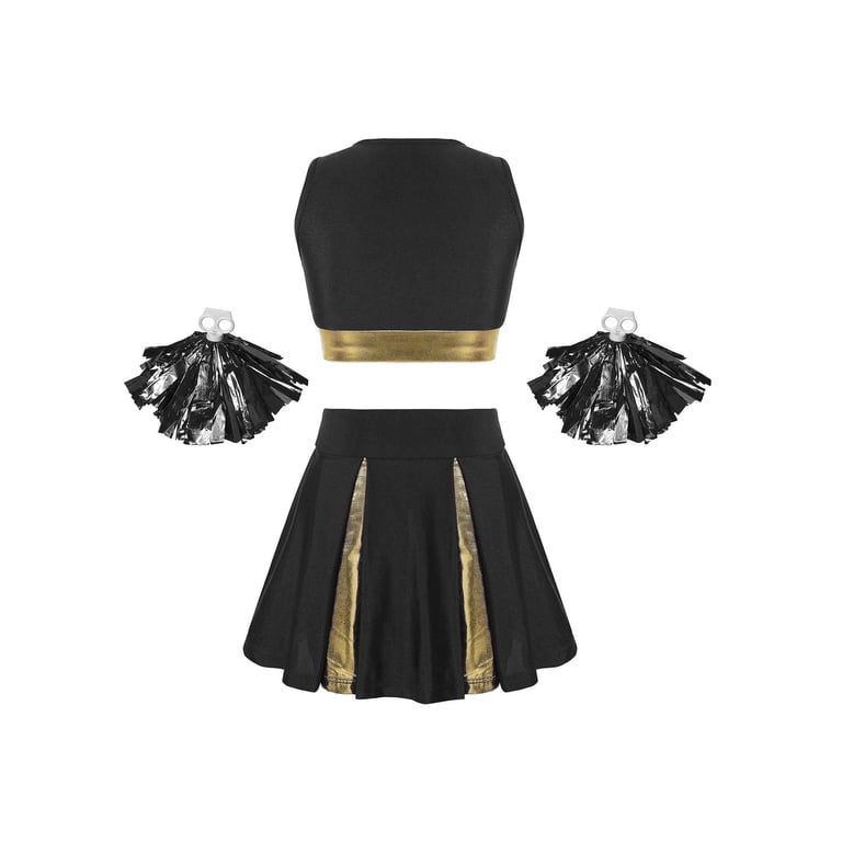 IEFIEL Kids Girls Sleeveless Cheer Leader Costume Halloween Fancy Dress Up  Letters Print Crop Top with Skirt Pompoms Outfit Black-A 8 - Walmart.com