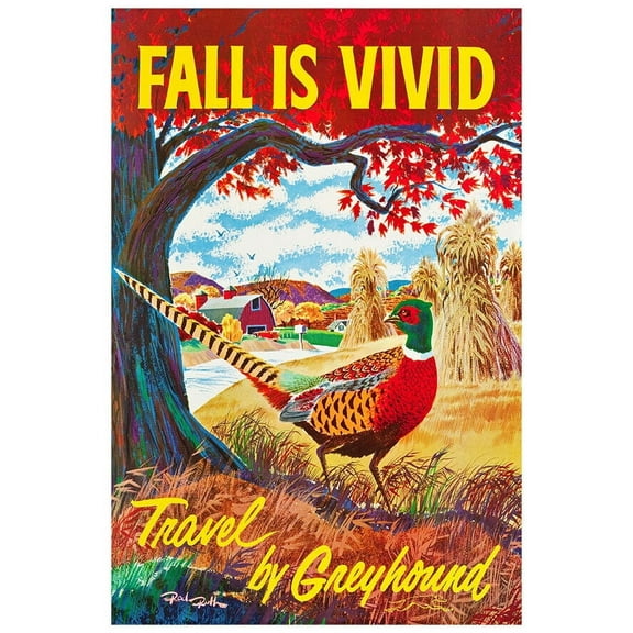 Fall is Vivid - Greyhound Bus Line - 1960s Vintage US Travel Poster (8x12Inches(US/CANOnly))