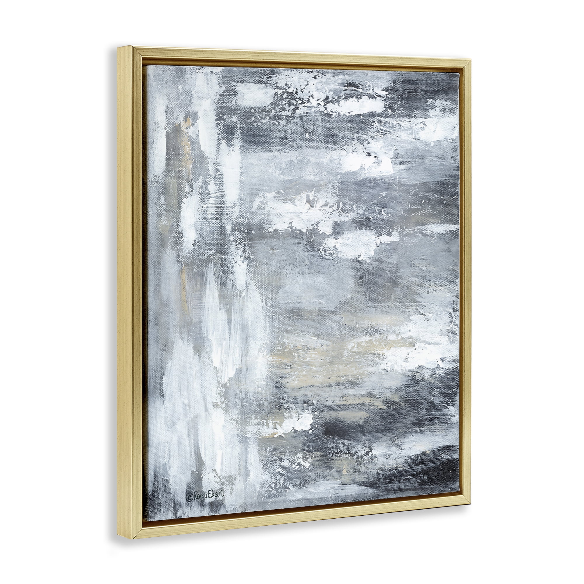Stupell Industries Grey Brushed Abstraction Abstract Painting Gold Floater Framed Canvas Art Print Wall Art, 17 x 21