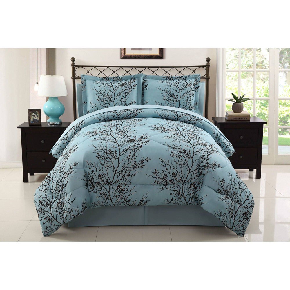 VCNY Home Blue and Chocolate 8Piece Reversible Leaf Bed in a Bag